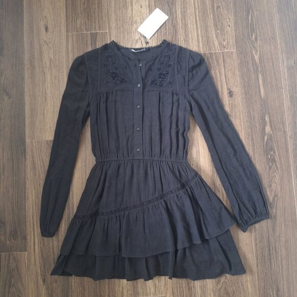 Zara Dresses & Skirts - NWT Zara Black Tiered Embroidered Mini Dress Lined 100% Cotton